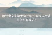 想要中文字幕无码视频？这款应用满足你所有需求！