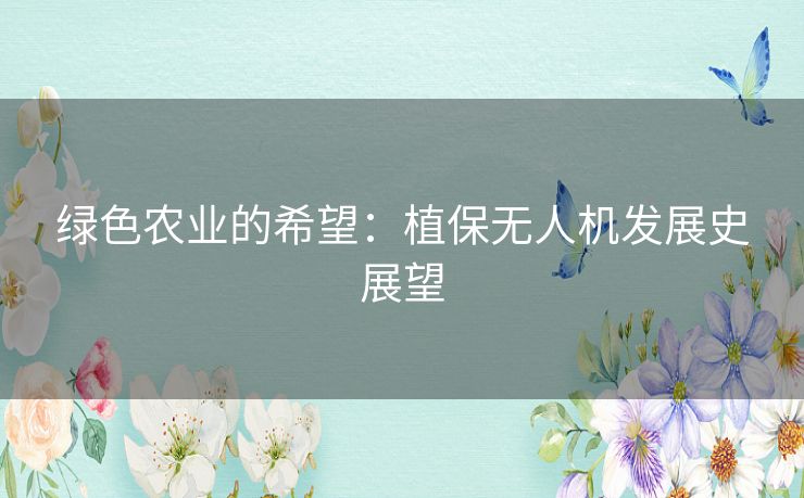 绿色农业的希望：植保无人机发展史展望