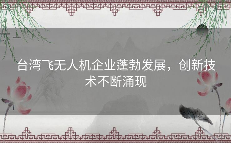 台湾飞无人机企业蓬勃发展，创新技术不断涌现
