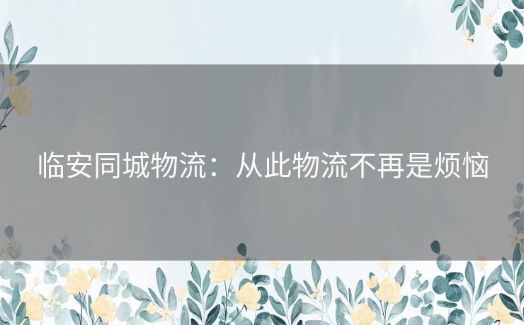 临安同城物流：从此物流不再是烦恼
