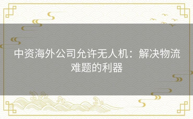 中资海外公司允许无人机：解决物流难题的利器