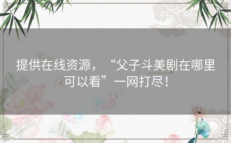 提供在线资源，“父子斗美剧在哪里可以看”一网打尽！