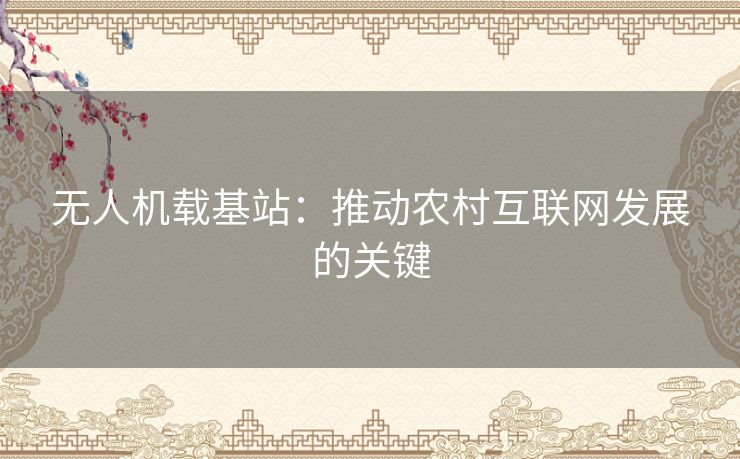 无人机载基站：推动农村互联网发展的关键