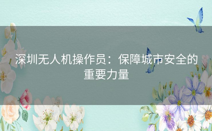 深圳无人机操作员：保障城市安全的重要力量