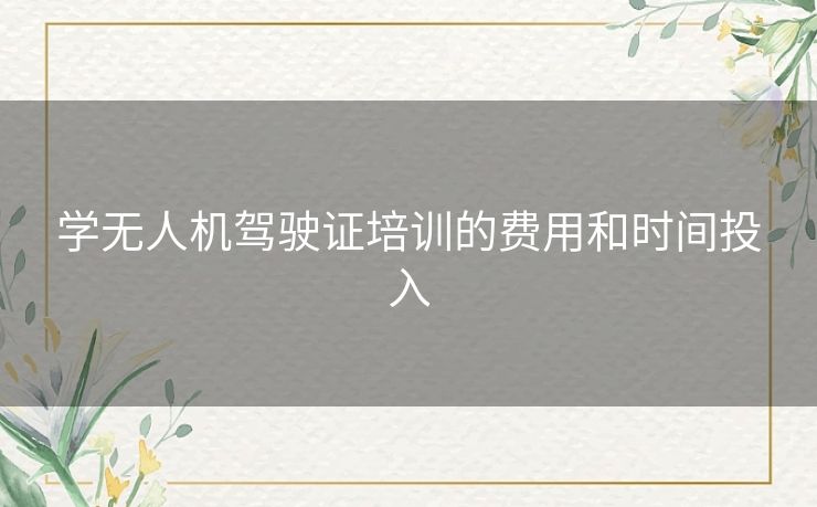 学无人机驾驶证培训的费用和时间投入