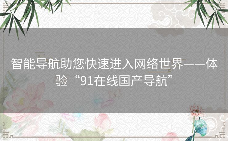 智能导航助您快速进入网络世界——体验“91在线国产导航”