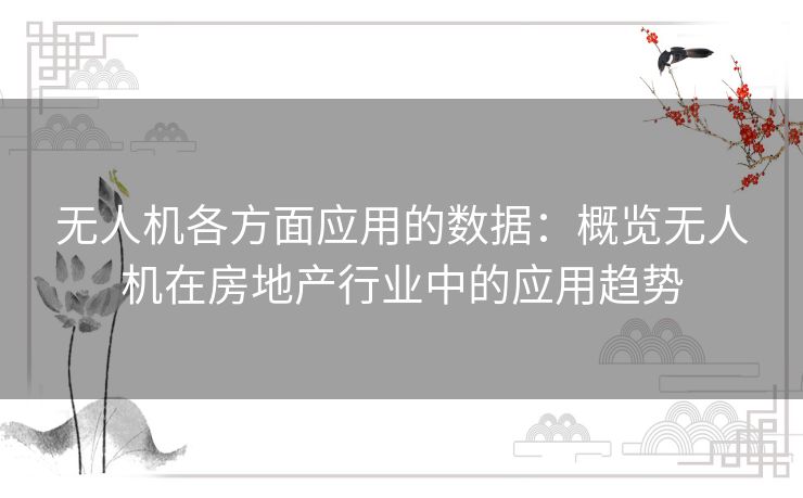 无人机各方面应用的数据：概览无人机在房地产行业中的应用趋势
