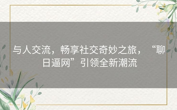 与人交流，畅享社交奇妙之旅，“聊日逼网”引领全新潮流