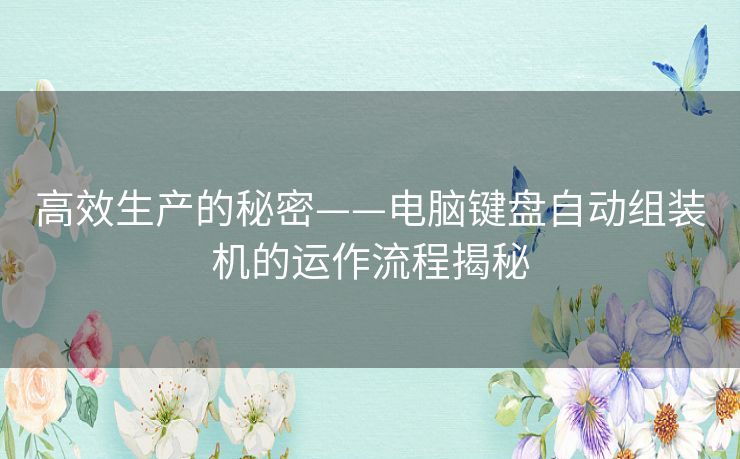 高效生产的秘密——电脑键盘自动组装机的运作流程揭秘