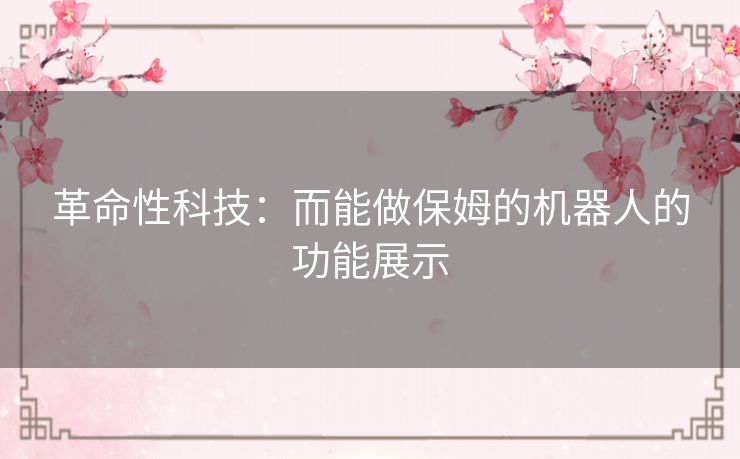 革命性科技：而能做保姆的机器人的功能展示