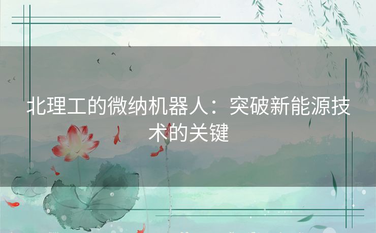 北理工的微纳机器人：突破新能源技术的关键