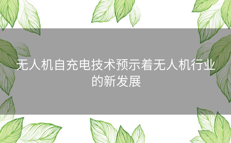 无人机自充电技术预示着无人机行业的新发展