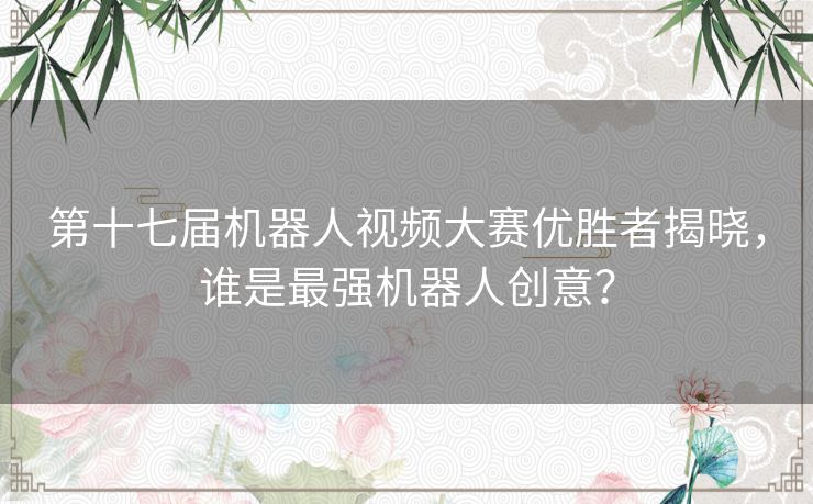 第十七届机器人视频大赛优胜者揭晓，谁是最强机器人创意？