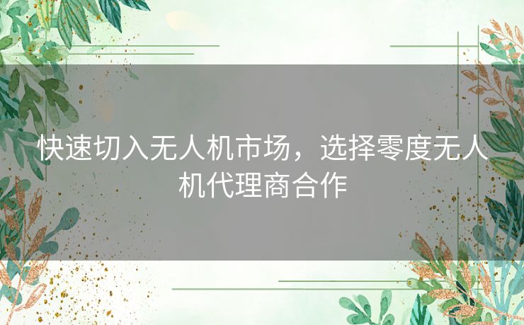 快速切入无人机市场，选择零度无人机代理商合作