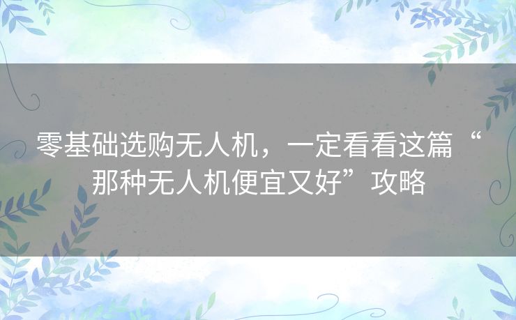 零基础选购无人机，一定看看这篇“那种无人机便宜又好”攻略