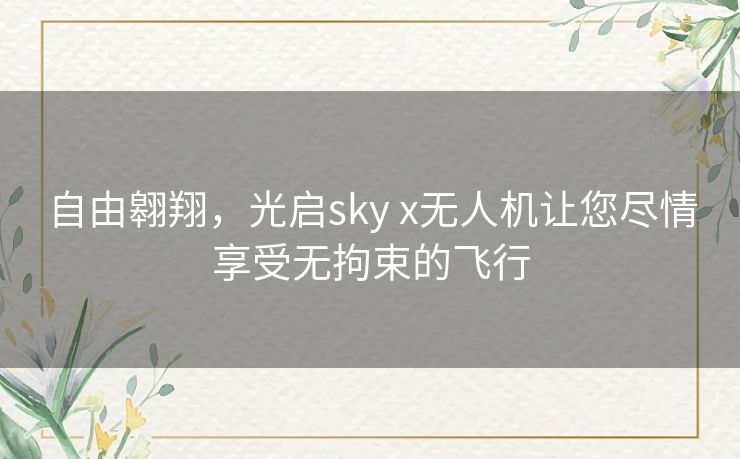 自由翱翔，光启sky x无人机让您尽情享受无拘束的飞行