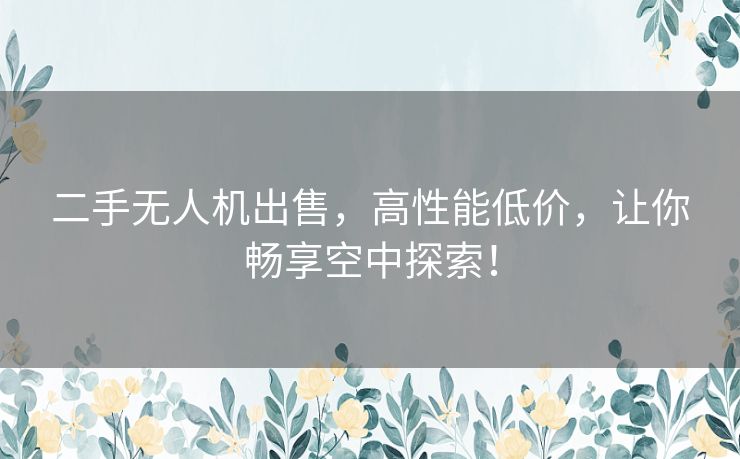 二手无人机出售，高性能低价，让你畅享空中探索！