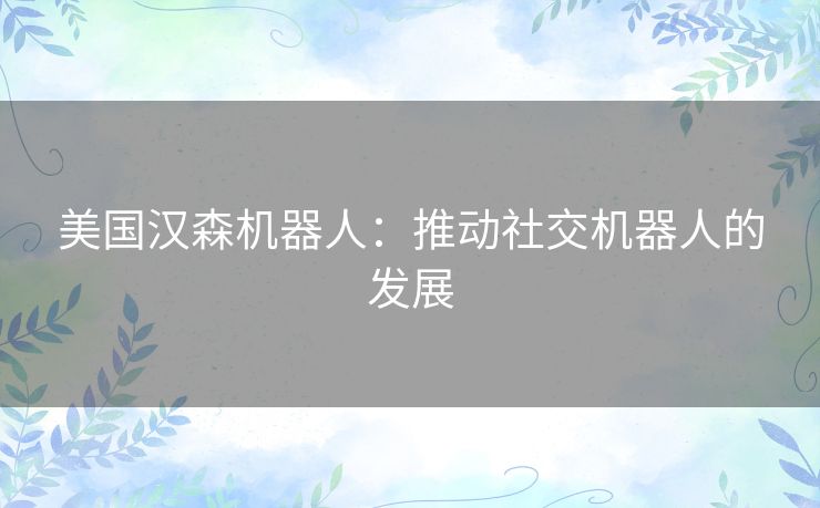 美国汉森机器人：推动社交机器人的发展