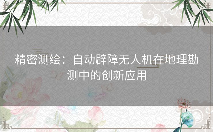 精密测绘：自动辟障无人机在地理勘测中的创新应用