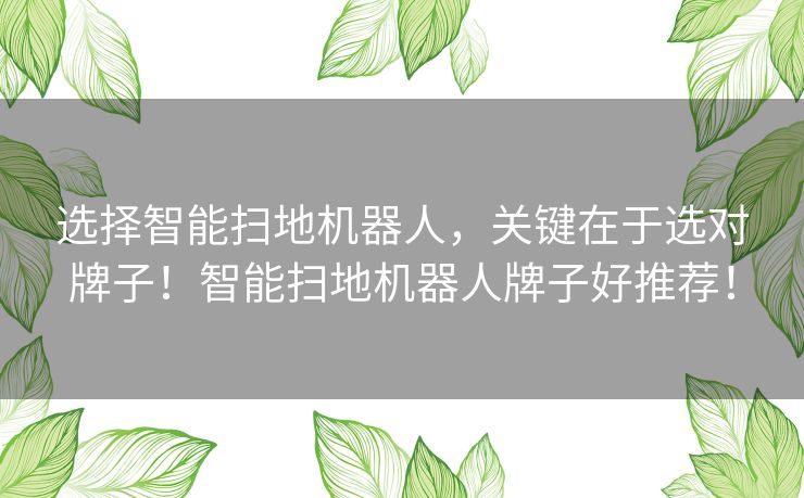 选择智能扫地机器人，关键在于选对牌子！智能扫地机器人牌子好推荐！