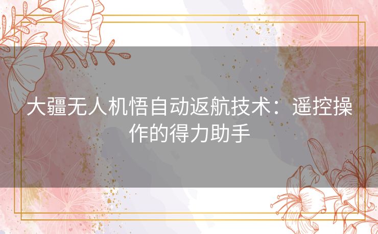 大疆无人机悟自动返航技术：遥控操作的得力助手