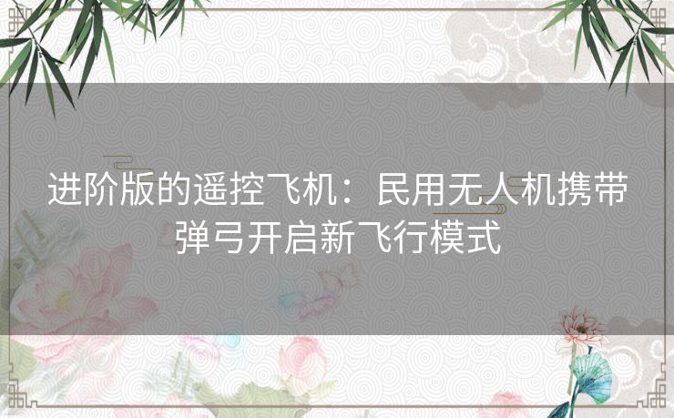 进阶版的遥控飞机：民用无人机携带弹弓开启新飞行模式