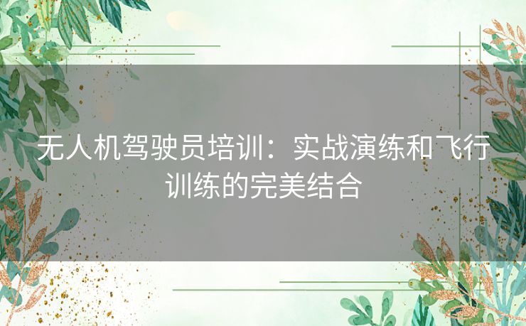 无人机驾驶员培训：实战演练和飞行训练的完美结合