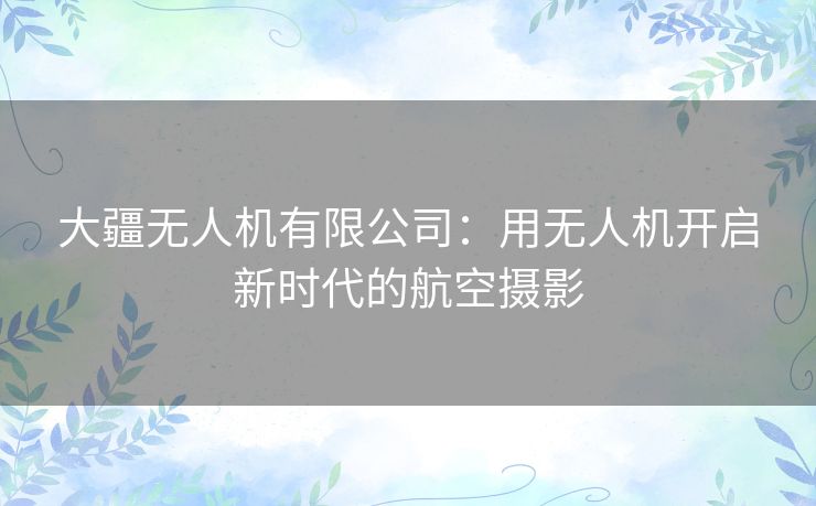 大疆无人机有限公司：用无人机开启新时代的航空摄影