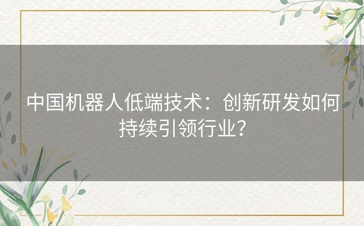 中国机器人低端技术：创新研发如何持续引领行业？