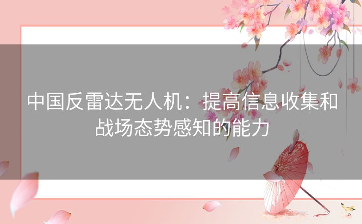中国反雷达无人机：提高信息收集和战场态势感知的能力
