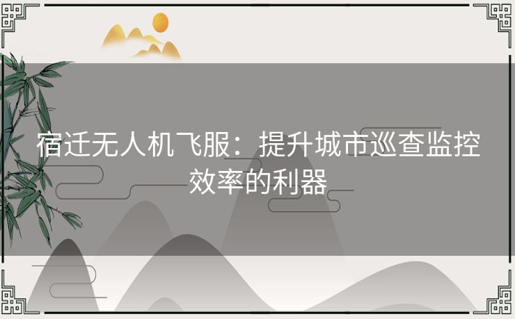 宿迁无人机飞服：提升城市巡查监控效率的利器