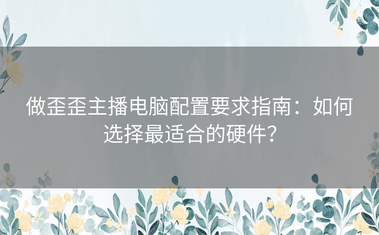 做歪歪主播电脑配置要求指南：如何选择最适合的硬件？
