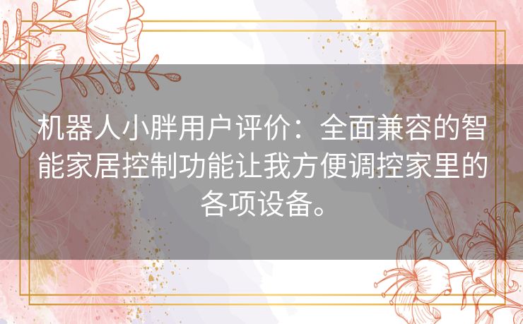 机器人小胖用户评价：全面兼容的智能家居控制功能让我方便调控家里的各项设备。