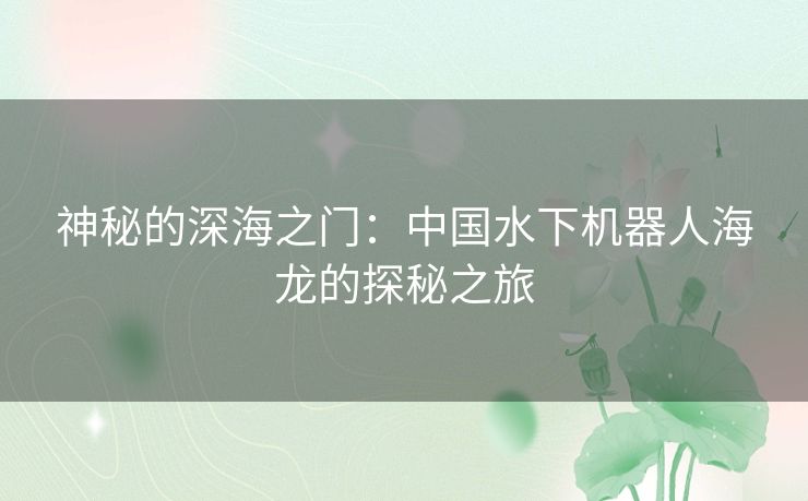 神秘的深海之门：中国水下机器人海龙的探秘之旅