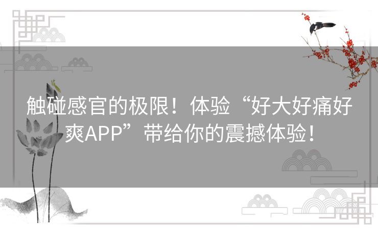 触碰感官的极限！体验“好大好痛好爽APP”带给你的震撼体验！