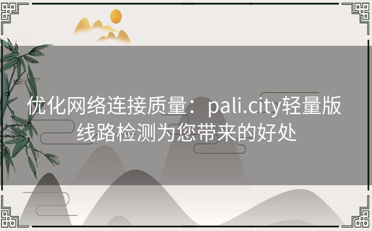 优化网络连接质量：pali.city轻量版 线路检测为您带来的好处