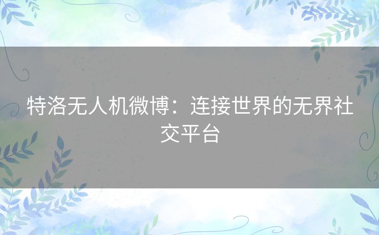 特洛无人机微博：连接世界的无界社交平台