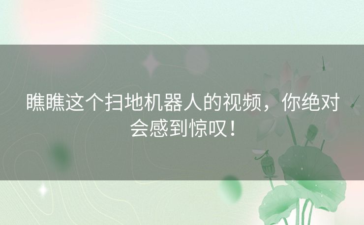 瞧瞧这个扫地机器人的视频，你绝对会感到惊叹！