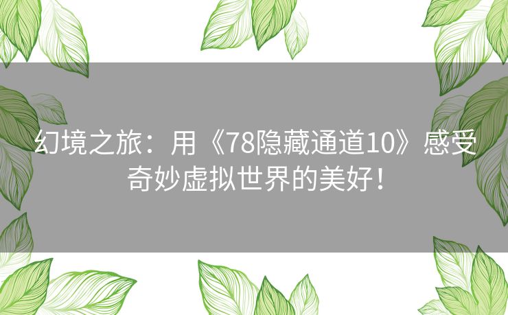 幻境之旅：用《78隐藏通道10》感受奇妙虚拟世界的美好！