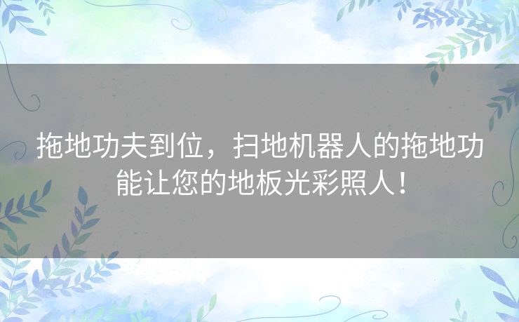 拖地功夫到位，扫地机器人的拖地功能让您的地板光彩照人！