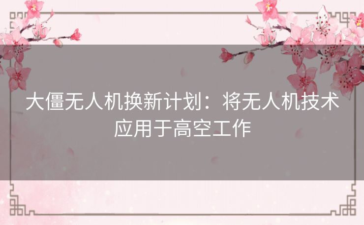 大僵无人机换新计划：将无人机技术应用于高空工作