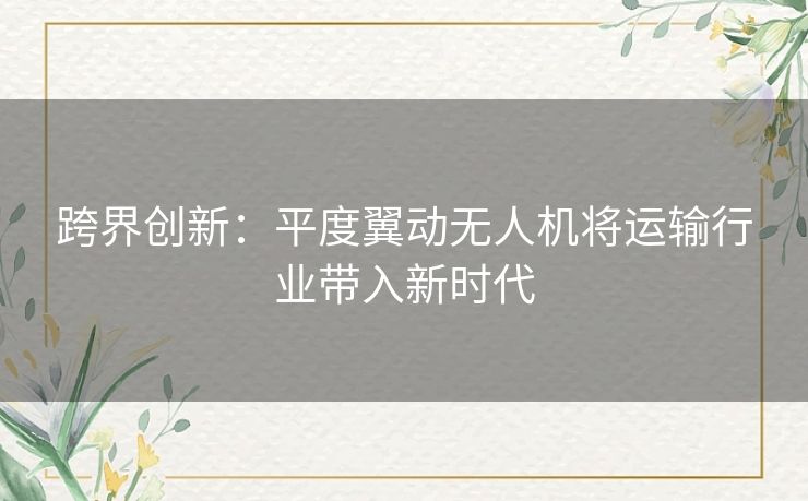 跨界创新：平度翼动无人机将运输行业带入新时代