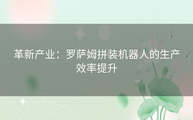 革新产业：罗萨姆拼装机器人的生产效率提升