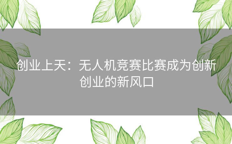 创业上天：无人机竞赛比赛成为创新创业的新风口