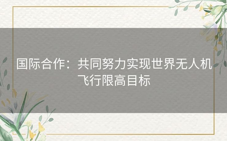 国际合作：共同努力实现世界无人机飞行限高目标