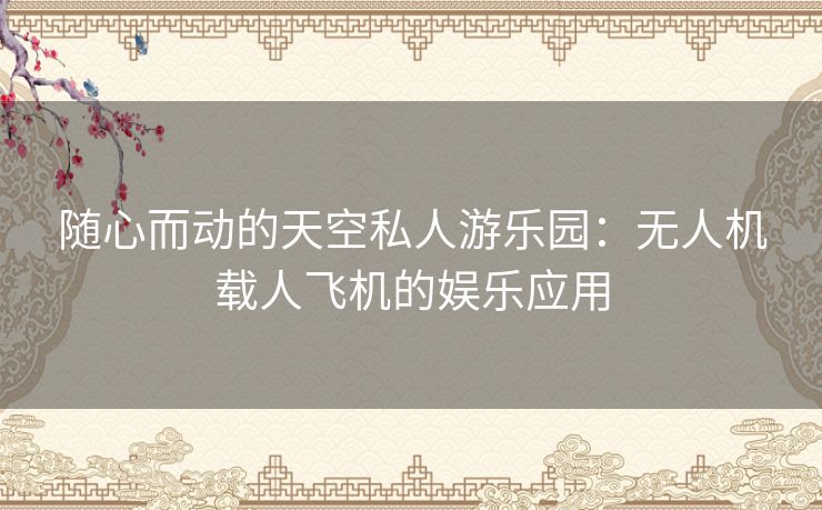 随心而动的天空私人游乐园：无人机载人飞机的娱乐应用
