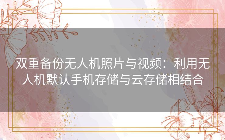 双重备份无人机照片与视频：利用无人机默认手机存储与云存储相结合