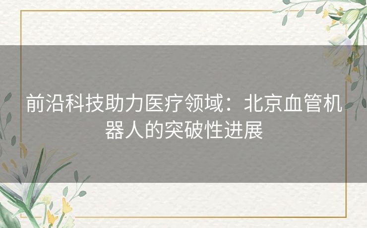 前沿科技助力医疗领域：北京血管机器人的突破性进展