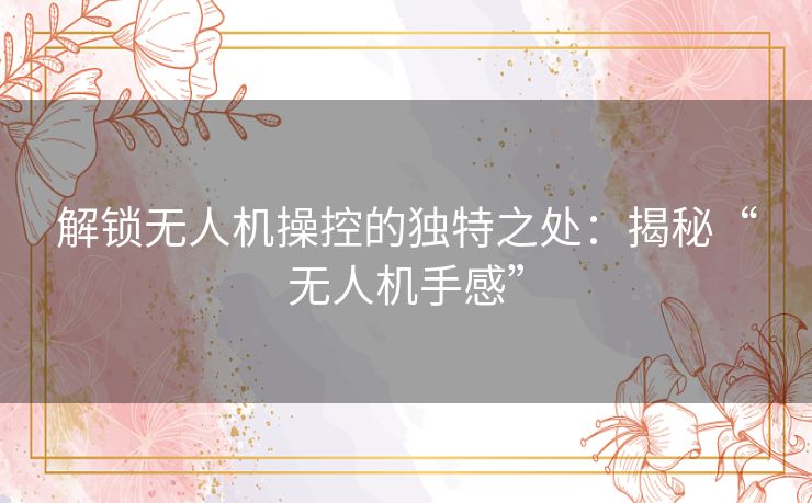 解锁无人机操控的独特之处：揭秘“无人机手感”