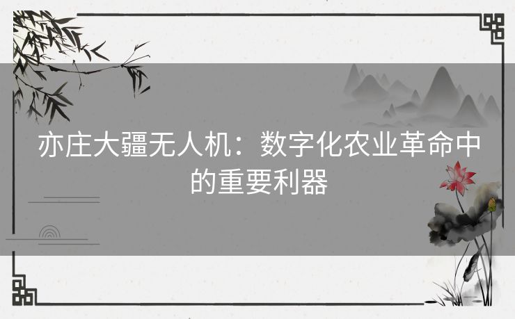 亦庄大疆无人机：数字化农业革命中的重要利器